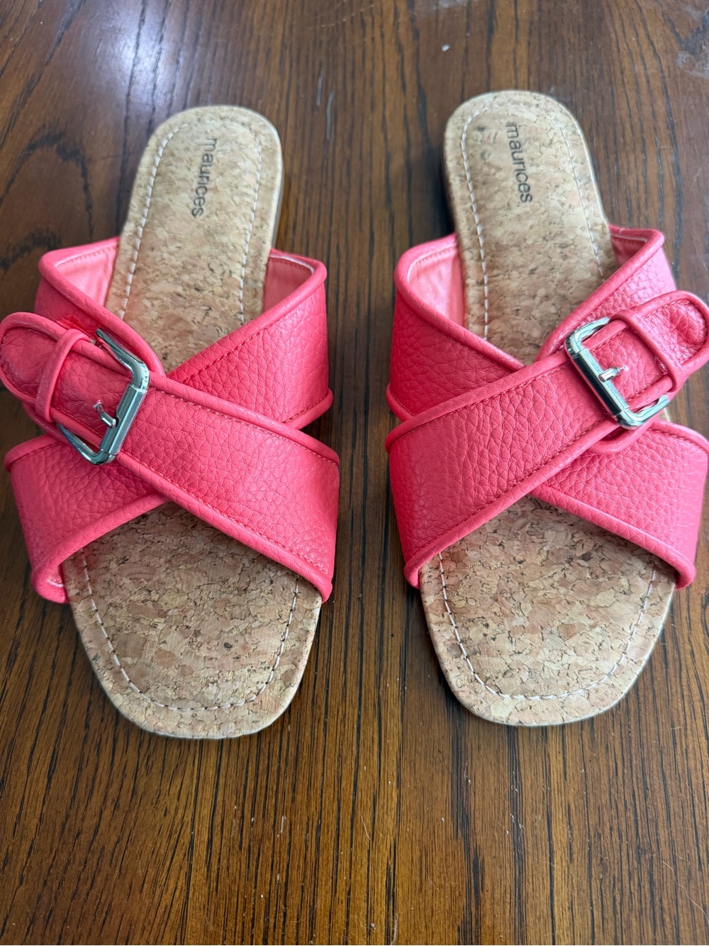 Maurices Coral-Pink Crisscross Slide Sandals with Buckle